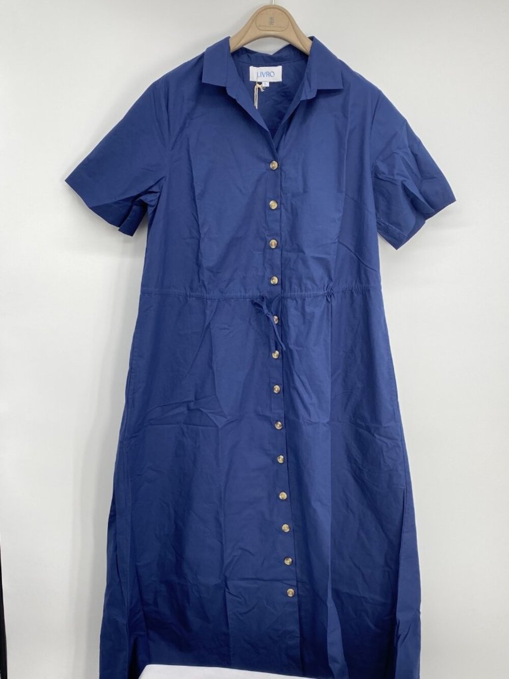 Livro Womens Dress Navy Blue Size L Sutton Notch Collar Midi Drawstring Waist